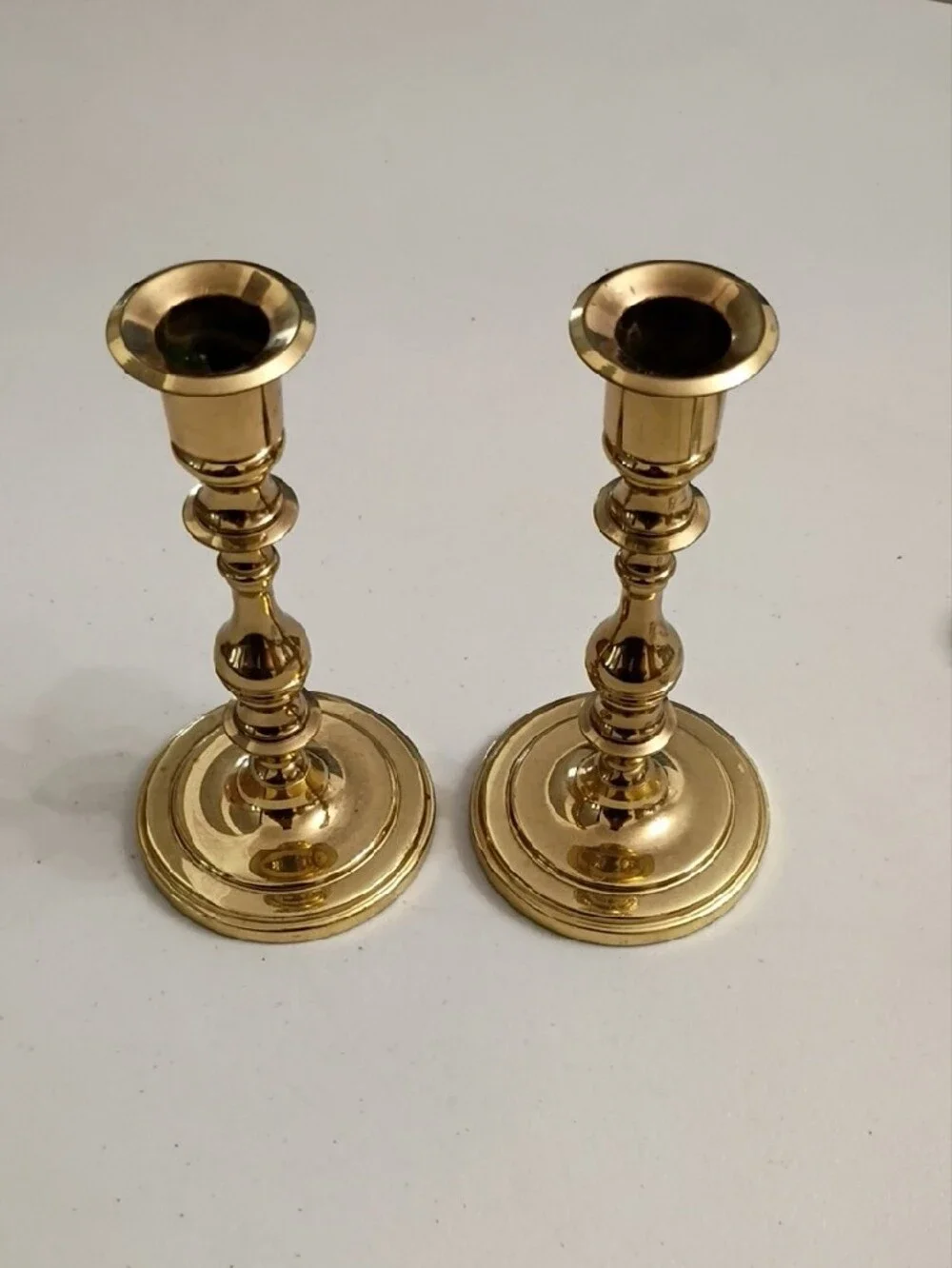 Vintage Baldwin Polished Gold Brass Candlestick Pair